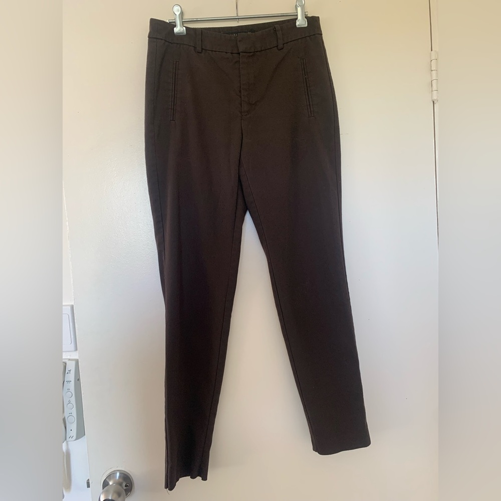 Zara Basic brown trousers with light black spotted pattern - Picture 1 of 9
